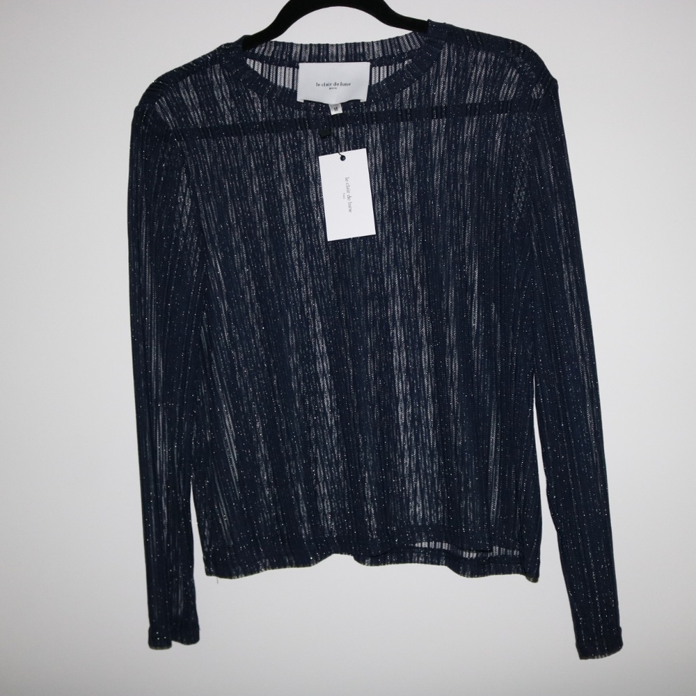 💥LE CLAIR DE LUNE Navy Long Sleeve Top - Picture 4 of 4